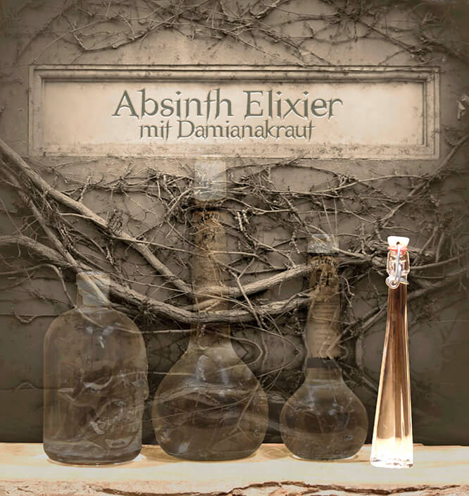 Absinth-Elixier "Damiana" 0,04 Liter Dreieckflasche