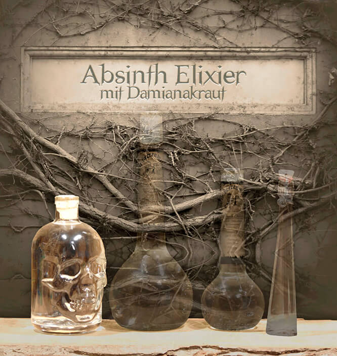 Absinth-Elixier mit Damianakraut 0,5 Liter Totenkopfflasche